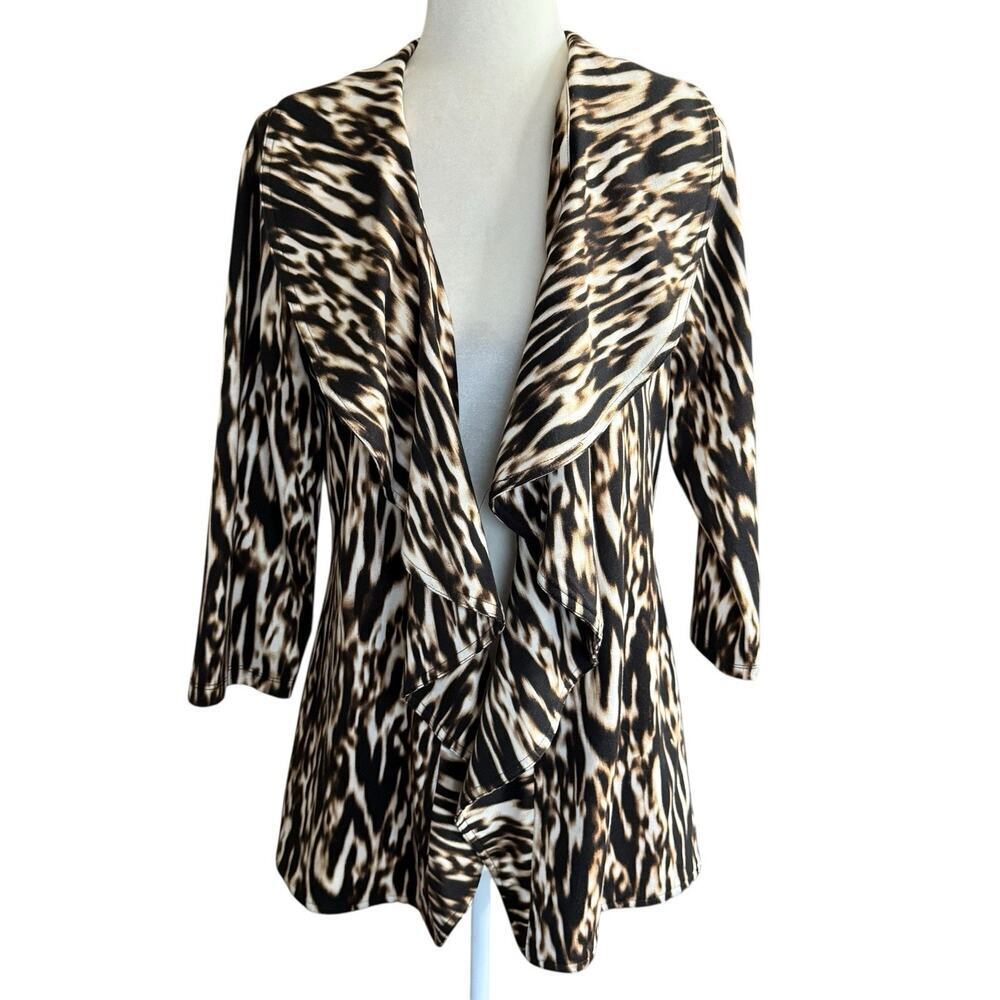 Calvin Klein Animal Print Ruffle Open Front Blazer Jacket 10 OfficeSiren MobWife